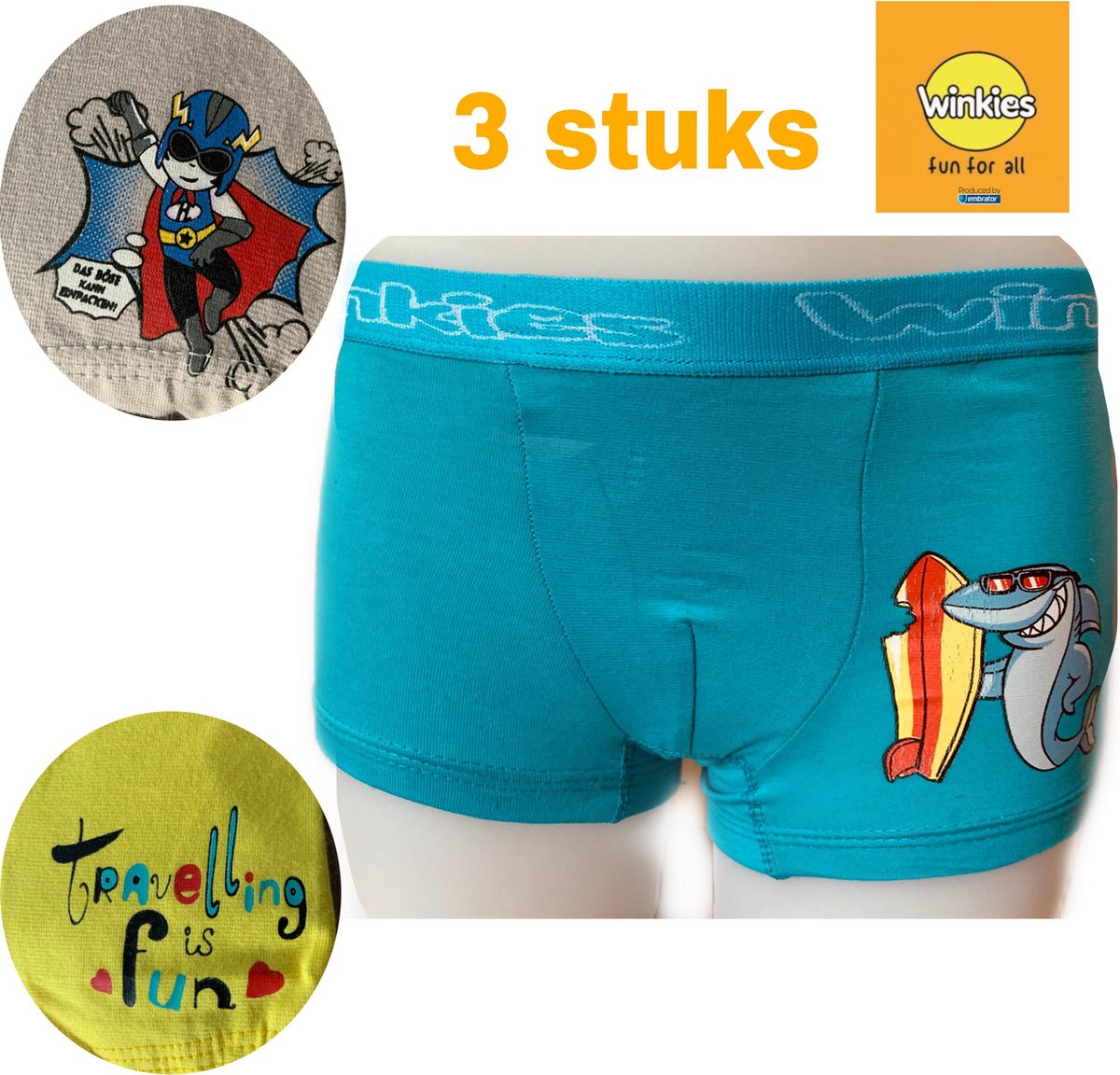 Embrator 3-pack jongens Boxershort met print turquoise/grijs/geel 86/92