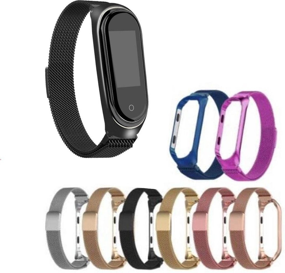 Vervangende Roestvrijstalen Riem voor Mi Band 4 en 3 Slimme Armband - kleur Metalen Riem  Zwart