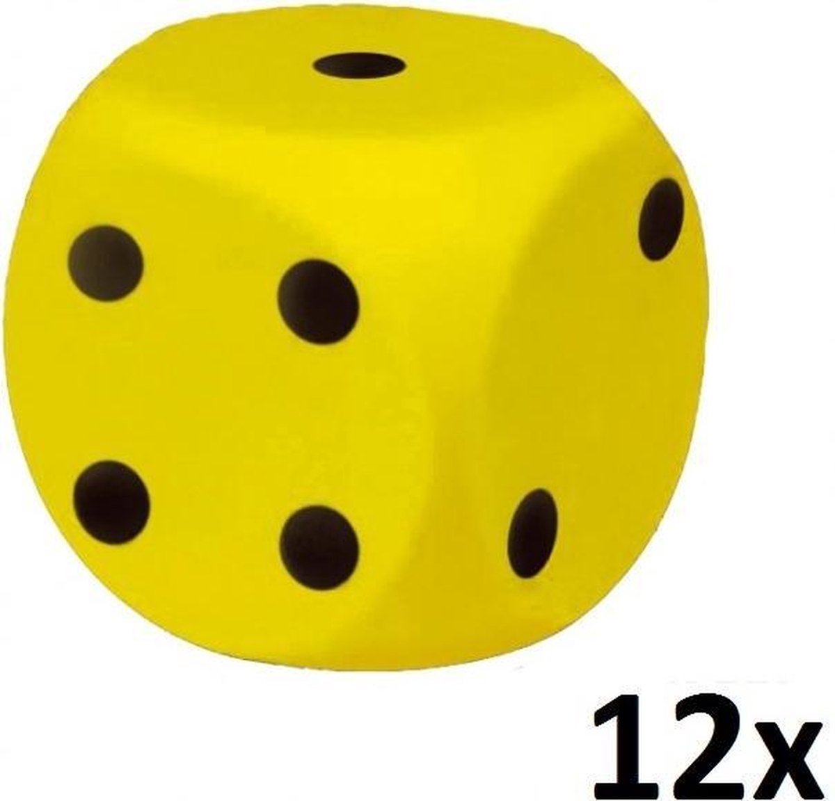 12x Dobbelsteen Soft / Dobbelsteen Foam Geel-Zwart 16cm