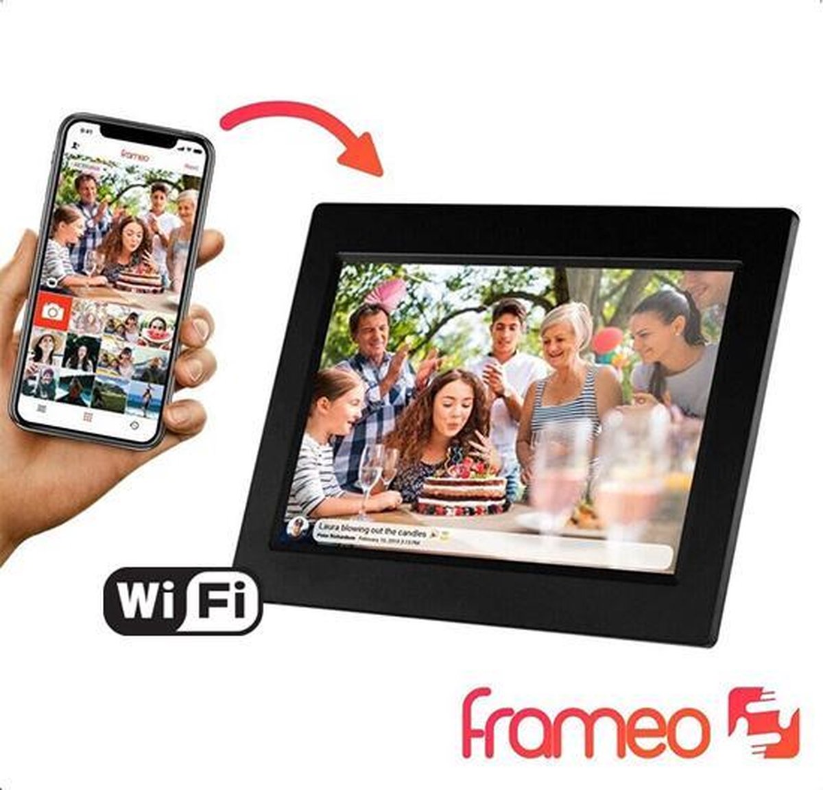 Digitale fotolijst met WiFi en Frameo App – Fotokader - 10 inch - Pora – HD+ -IPS Display – Zwart - Micro SD - Touchscreen