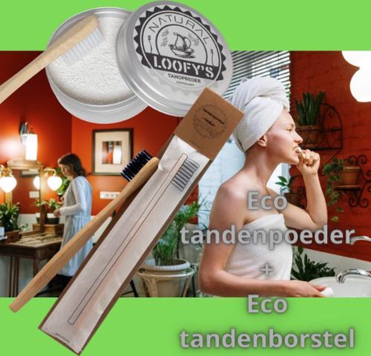Loofy's - tandenborstel + Tandenpoeder - Bio tandenpoeder - eco tandenborstel - Milieuvriendelijke tandenborstel en tandpoeder