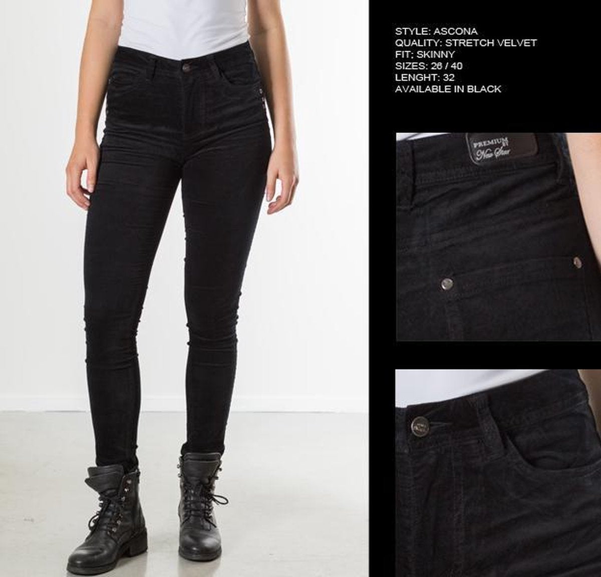 New Star dames broek Ascona velvet zwart - maat 29
