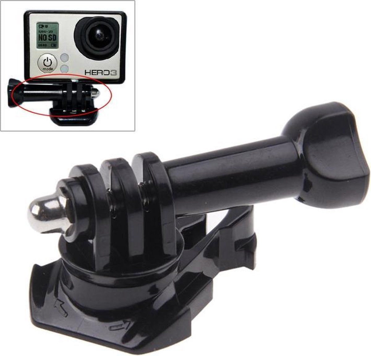 360° Horizontale Mount Rotatie Bevestiging + Schroef voor GoPro en andere Actiecamera's| Zwart / Black