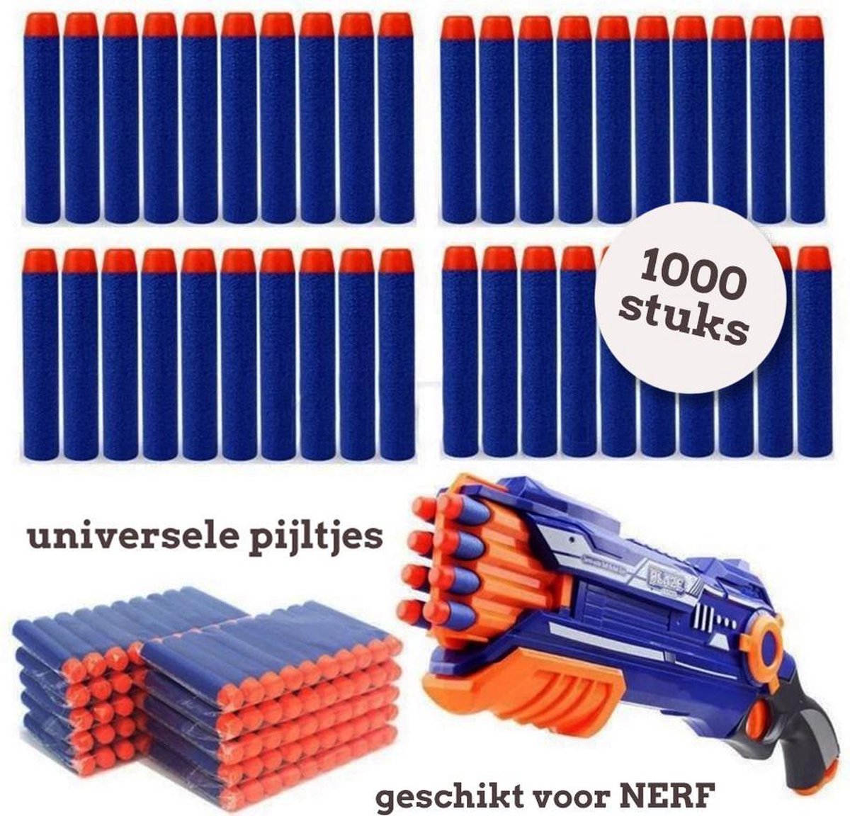1000 Pijltjes - Darts - Bullets - Kogels - Geschikt voor Nerf Blasters - Voor Nerf N-strike Elite - Cadeau - GRATIS FOAM VLIEGTUIG