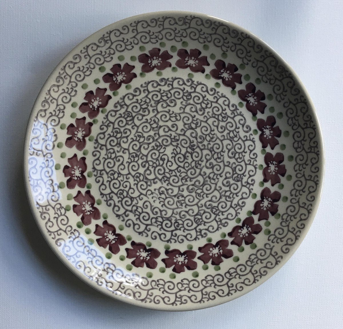 Bunzlau dinerbord oud roze met bloem