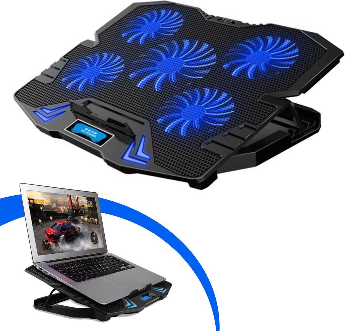 Greenure laptop koeler - cooling pad - cooler - laptophouder - standaard - tot 17 inch - verstelbaar - blauw