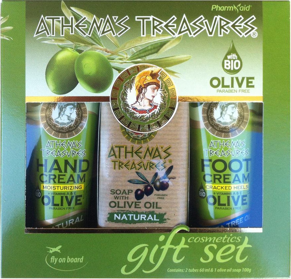 Pharmaid Athenas Treasures Cadeauset 23  | Handcrème Natural | Voetcrème Tea Tree Oil 60ml | Olijolie Zeep 100gr | Cadeau Skincare