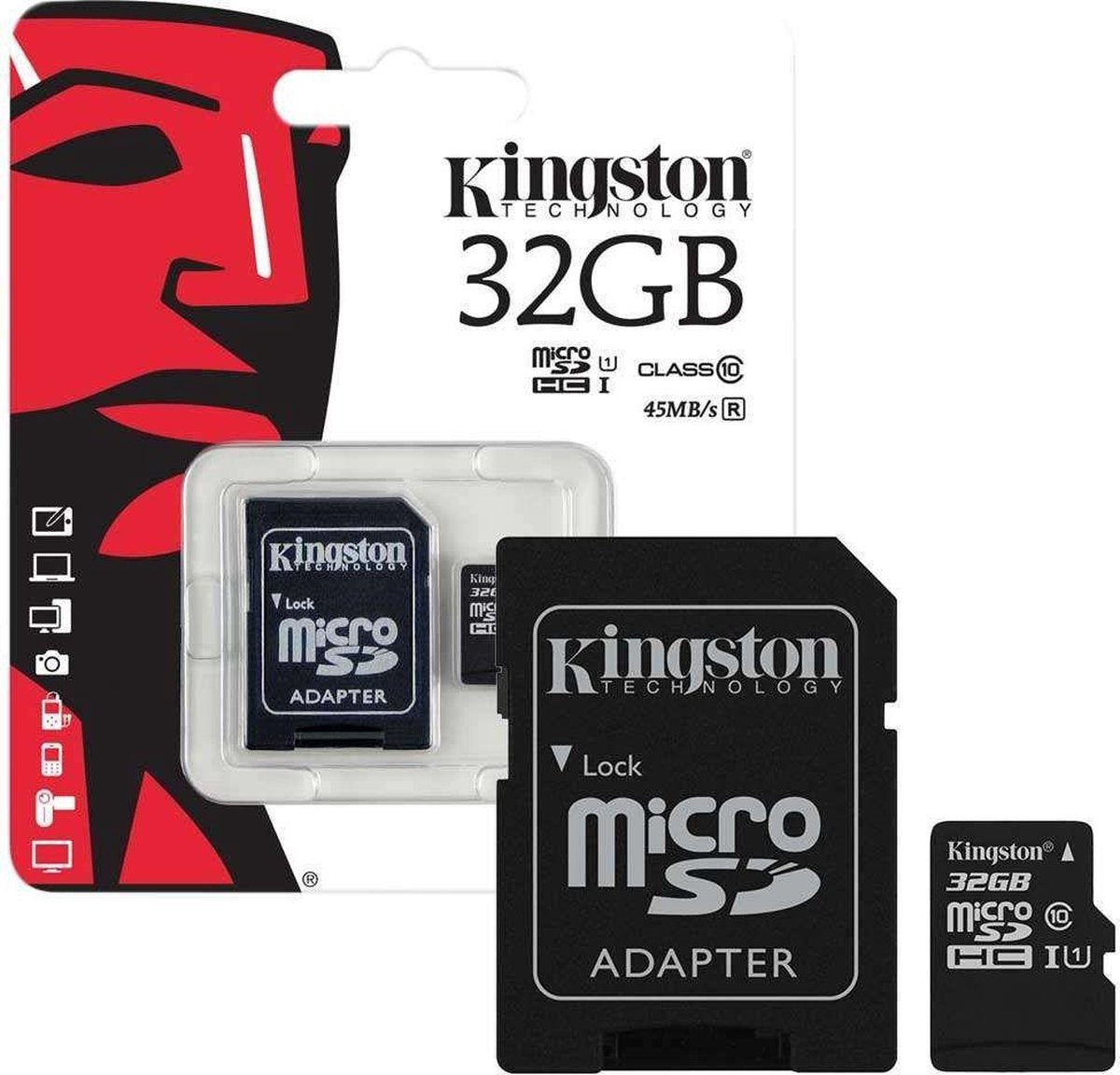 Het Origineel Kingston 32GB Micro SDHC Class 10 UHS-I 45R FlashCard +  Adapter