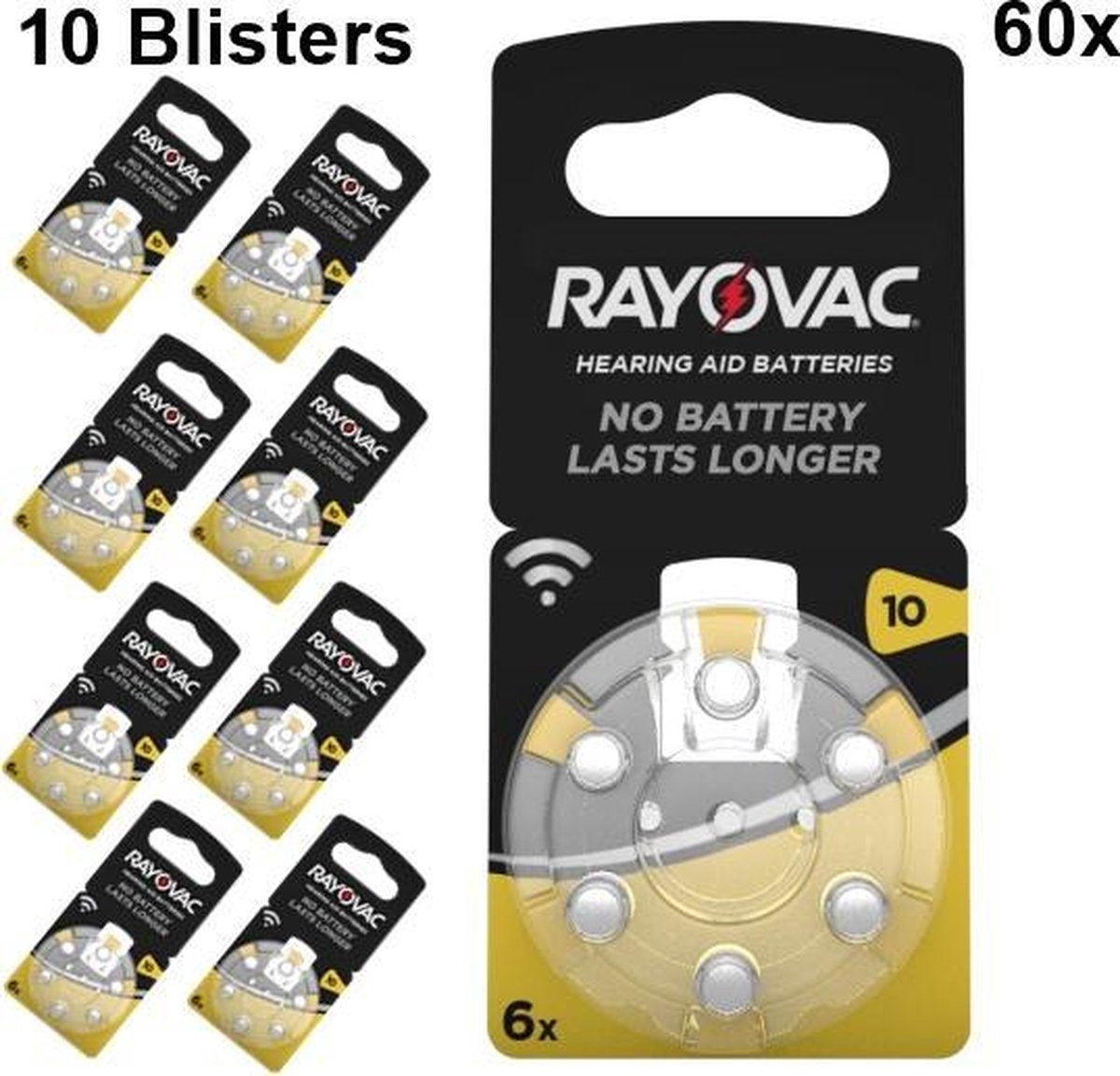 60 Stuks (10 Blisters a 6st) - Rayovac Acoustic Gehoorapparaat batterijen 10 HA10 PR70 ZL4 105mAh 1.4V