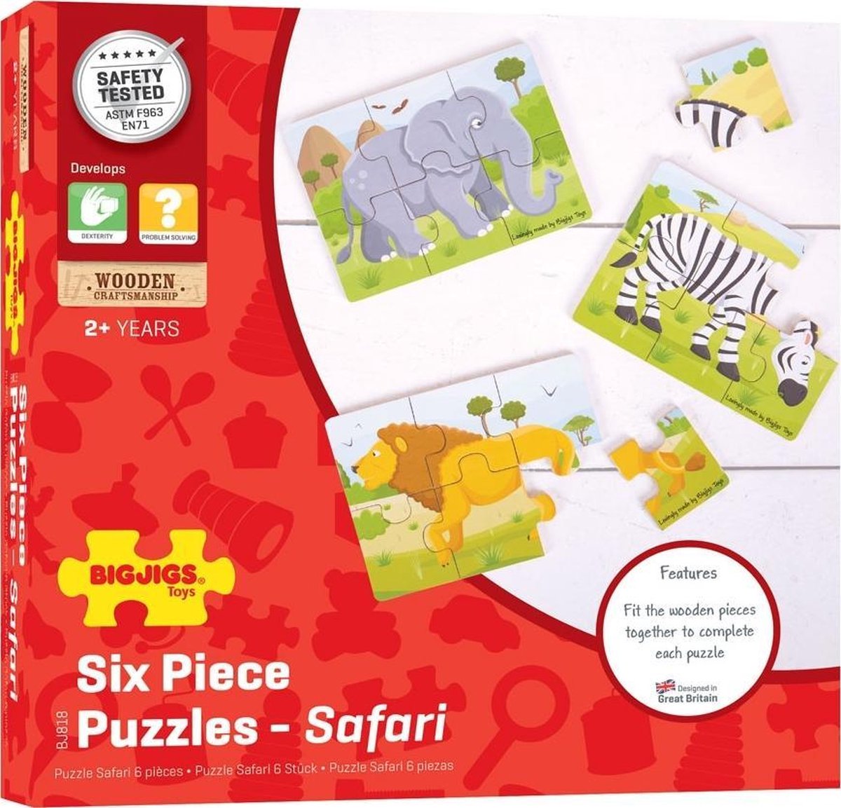 Bigjigs Wild Animal - 6 Piece Puzzles