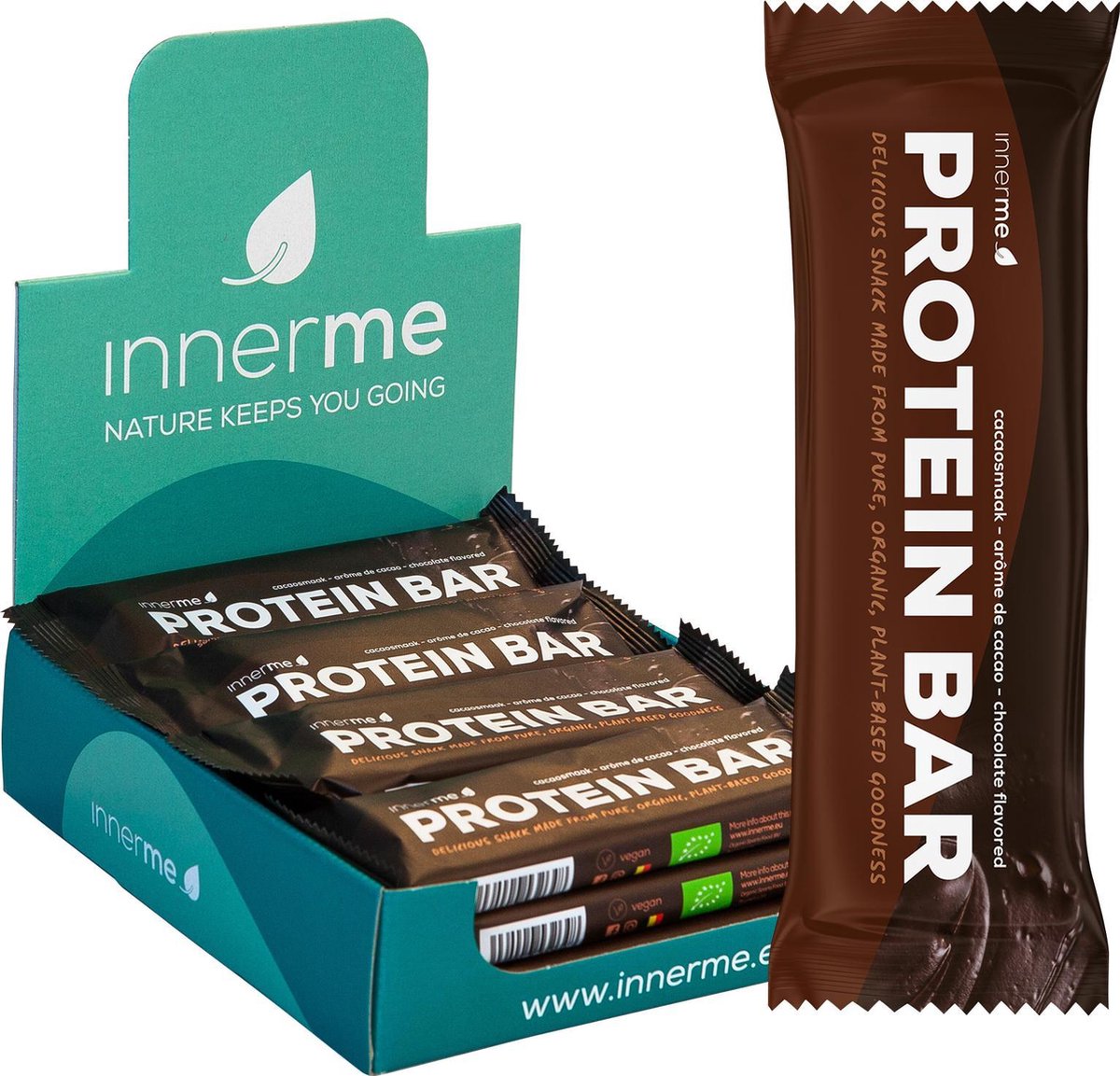 Innerme Protein Bar ‘Chocolate’  - bio & vegan proteine reep - 12 eiwitrepen 50 g