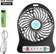 DrPhone AERO1 - Krachtige Mini tafelventilator + 1x NRC 18650 Lithium Batterij - Oplaadbaar– 3 standen – Led verlichting – Portable - Reis ventilator – Zwart