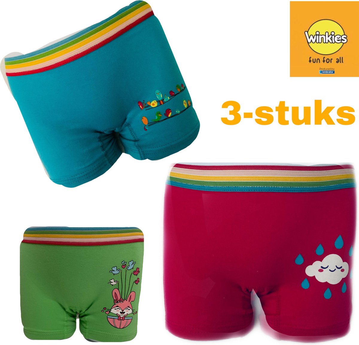 Embrator 3-stuks meisjes Boxershorts met opdruk blauw/fuchsia/groen 2-3 jaar