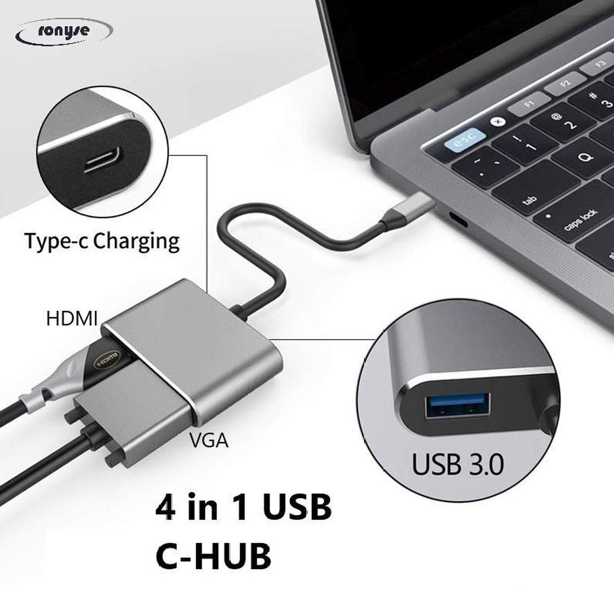4 in 1 USB C-HUB Multipoort Adapter - HDMI
