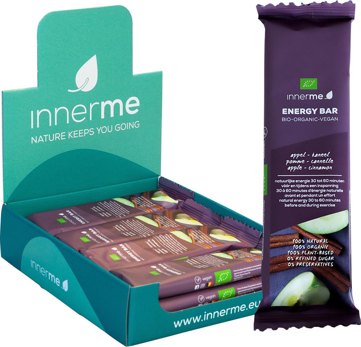 Innerme Energy Bars 'Appel-Kaneel' - bio & vegan sportreep - 12 energierepen 40g