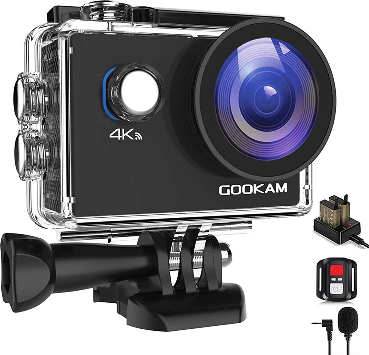 Gookam®️ - GO2 Action Camera 4K met Microfoon - 40 Meter Waterproof - 20 MP - Met veel Accessoires - Zwart