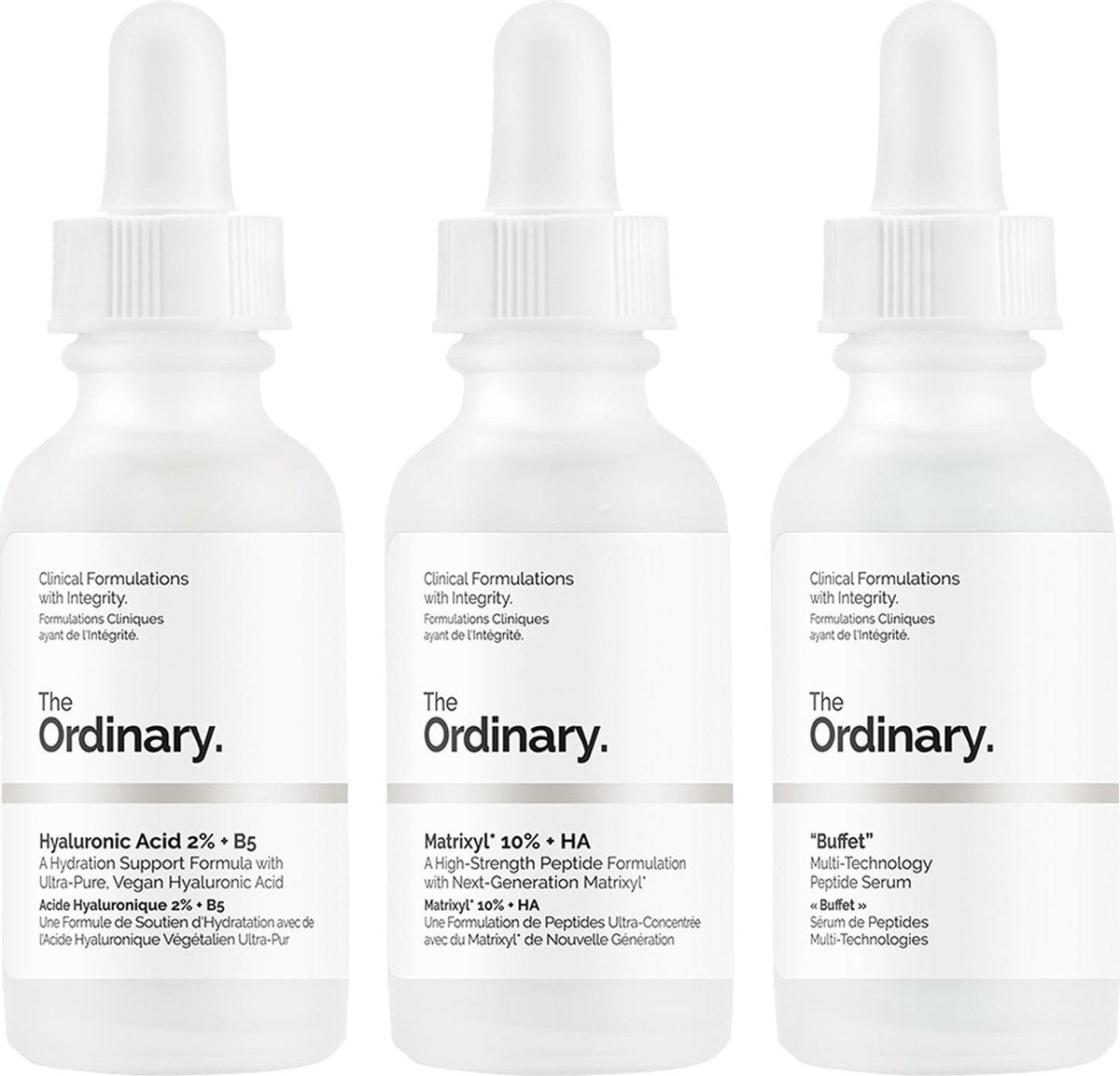 Anti-Ageing Trio | The Ordinary Hyaluronic Acid 2% + B5 | The Ordinary Matrixyl 10% | The Ordinary Buffet | Egale teint | glanzende huid | Hydraterend | Anti-aging | Tegen pigmentvlekken | Anti-rimpels