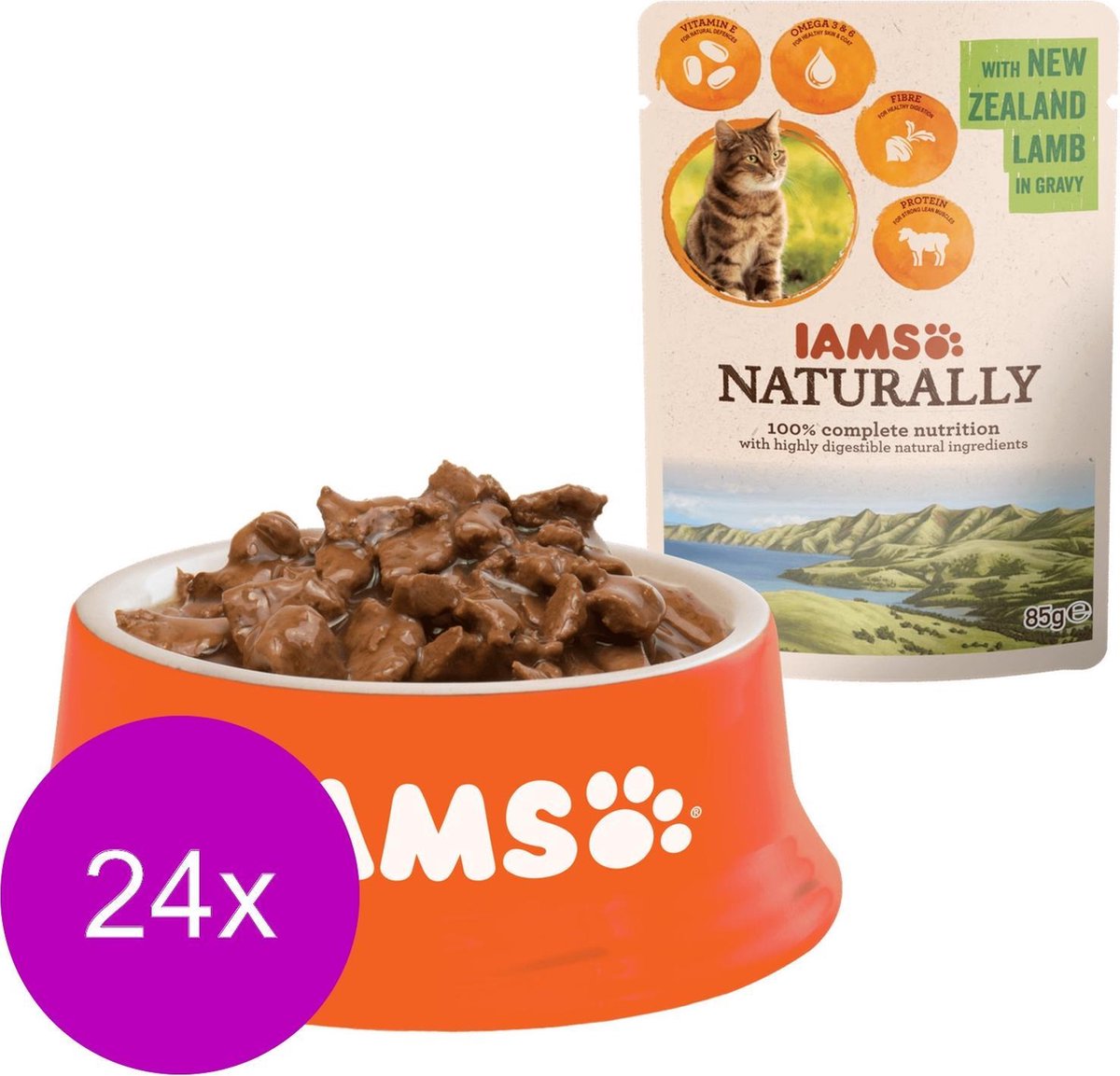 Iams Naturally Cat Wet Adult 85 g - Kattenvoer - 24 x Lam