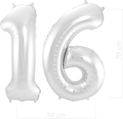 Ballon Cijfer 16 Jaar Zilver 70Cm Verjaardag Feestversiering Met Rietje