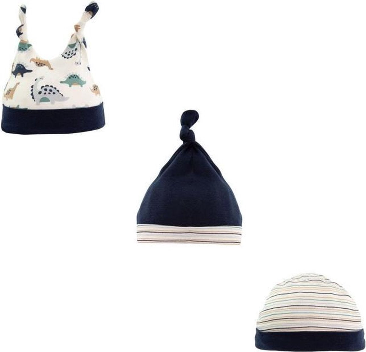Baby jongens mutsjes set van 3 stuks kleur donkerblauw maat 0-9 maanden|Lot de 3 bonnets les gars