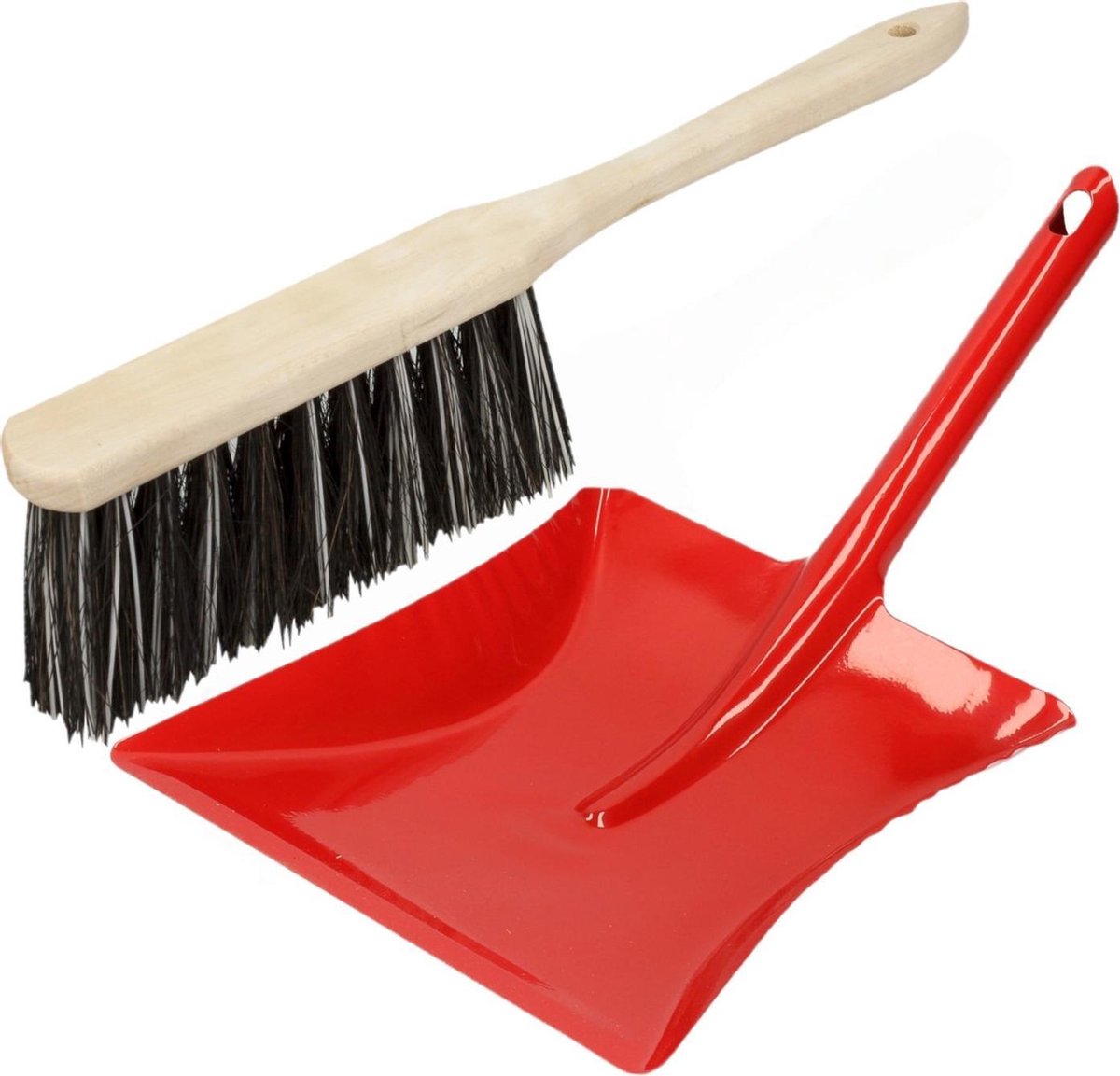 Stoffer en blik rood van metaal/hout/Arenga vezel voor binnen - Zachte borstel/handveger