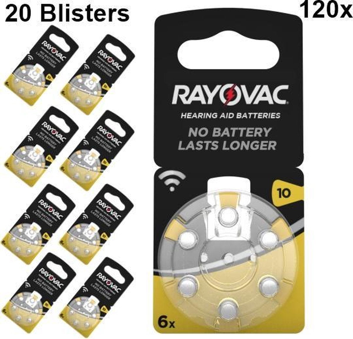 120 Stuks (20 Blisters a 6St) - Rayovac Acoustic Gehoorapparaat batterijen 10 HA10 PR70 ZL4 105mAh 1.4V