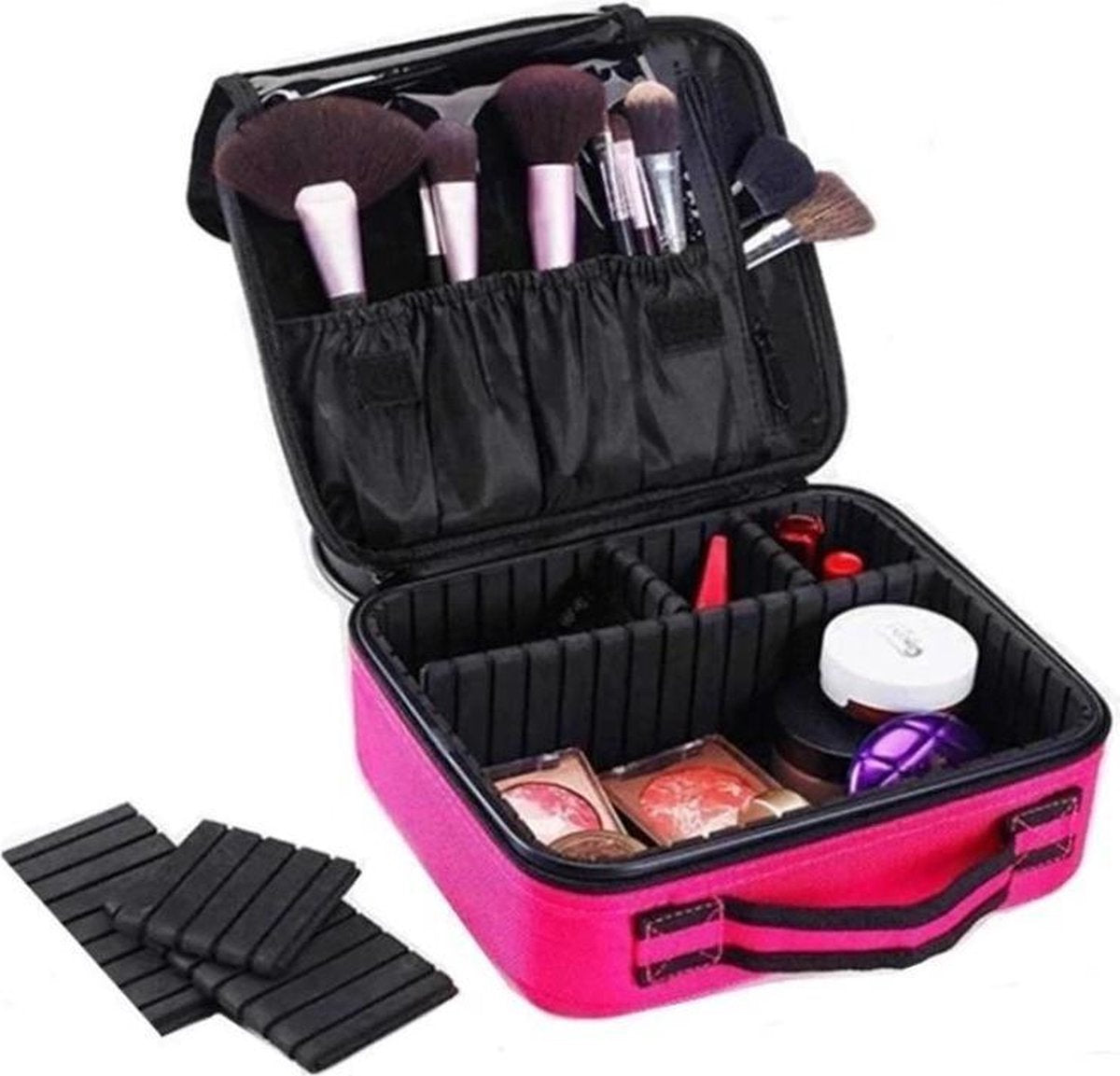 Cosmetica Koffer - Make-up Koffer met verstelbare vakken - Visagie en Nagelstyliste Beauty Koffer - 26x23x9CM - Roze