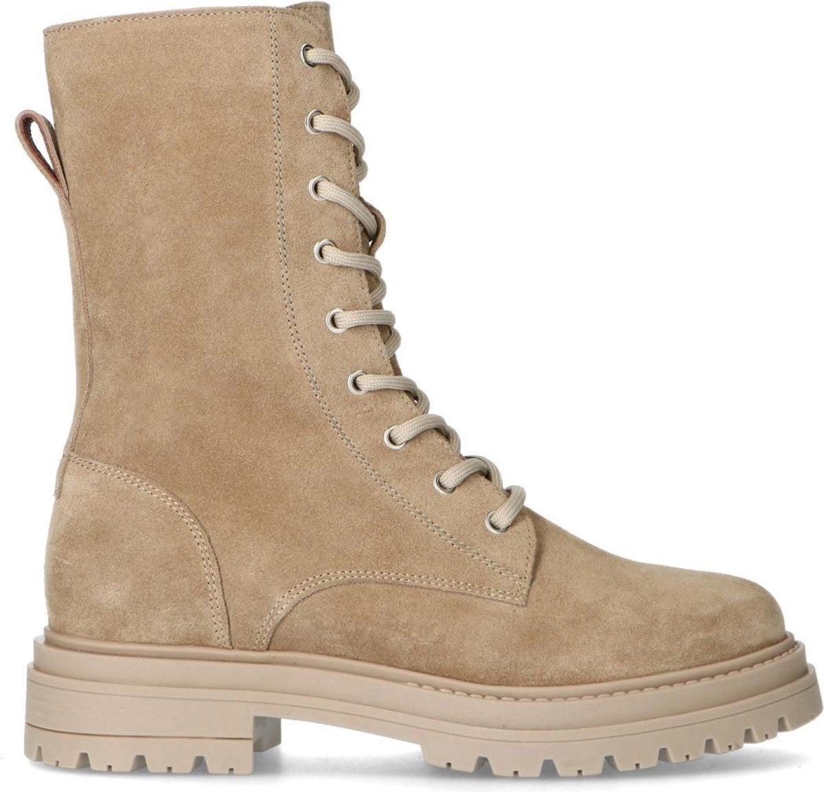 Manfield - Dames - Taupe suède veterboots - Maat 39