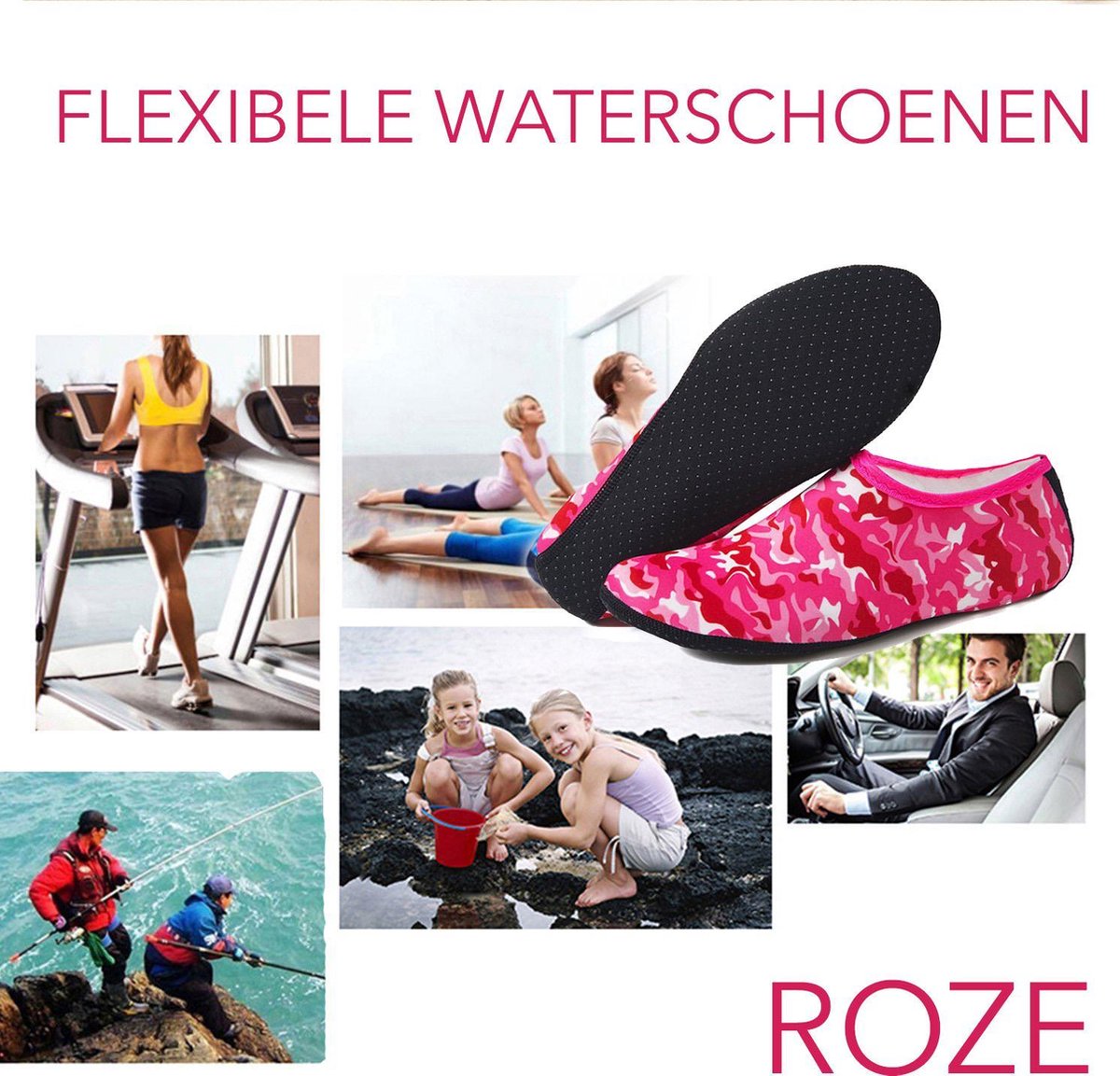 Erg comfortabele en flexibele Waterschoenen voor Dames en Heren Outdoor Strand Zwemmen Aqua Sokken Sneldrogende Blootsvoets Schoenen Surfen Yoga Zwembad  - Roze - maat  XXS 27-30