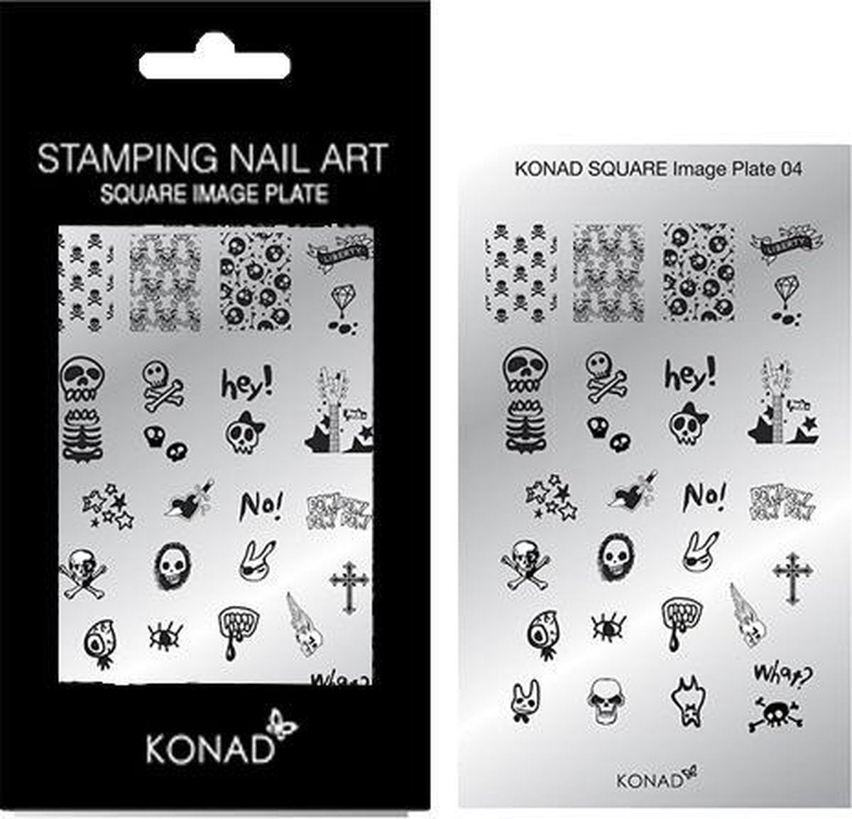 KONAD Square nail stempel 04 met 28 ' SKULL ROCK N ROLL ' stempel motieven.