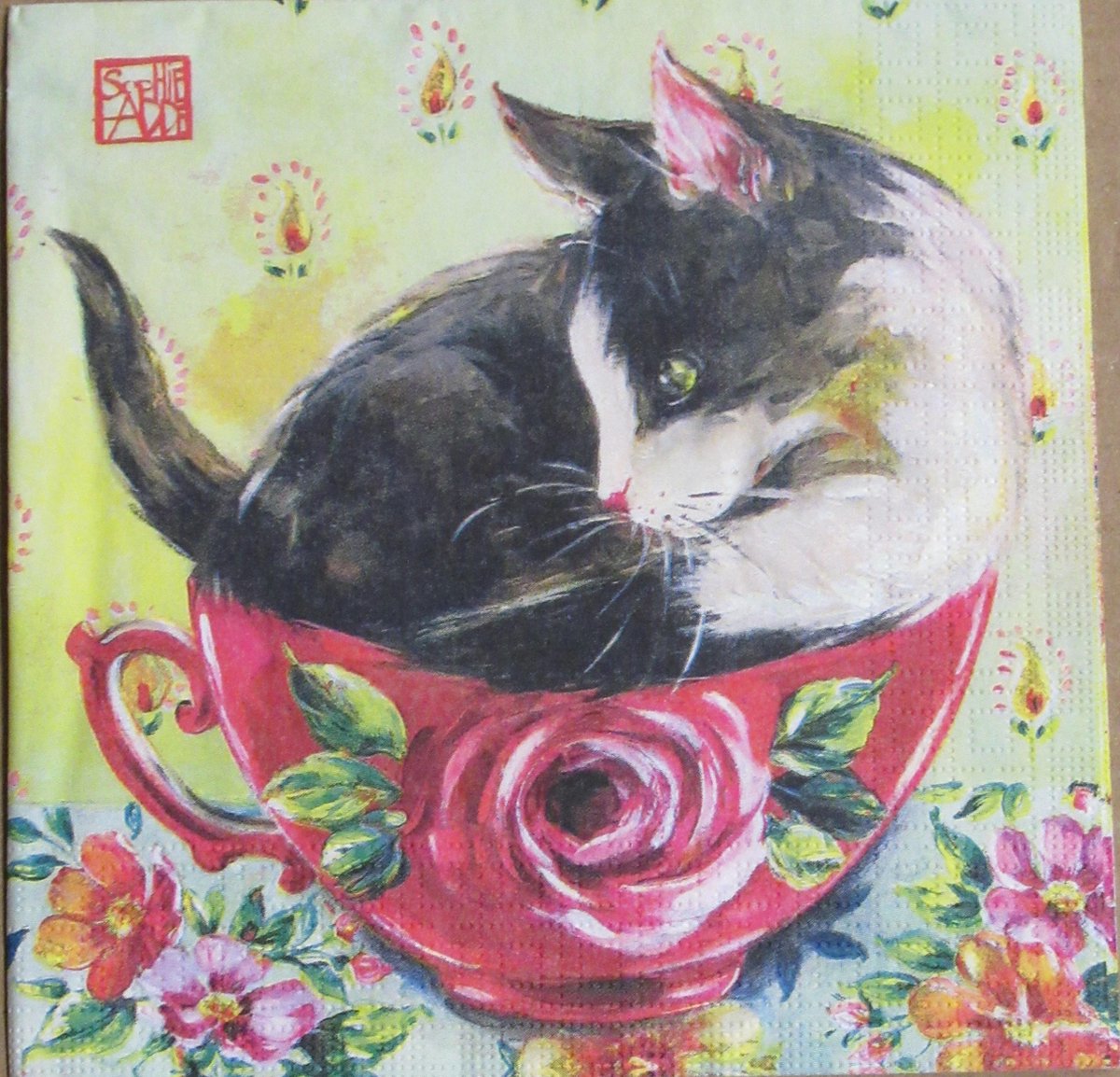 Servetten Chat en Rose 33 x 33 cm