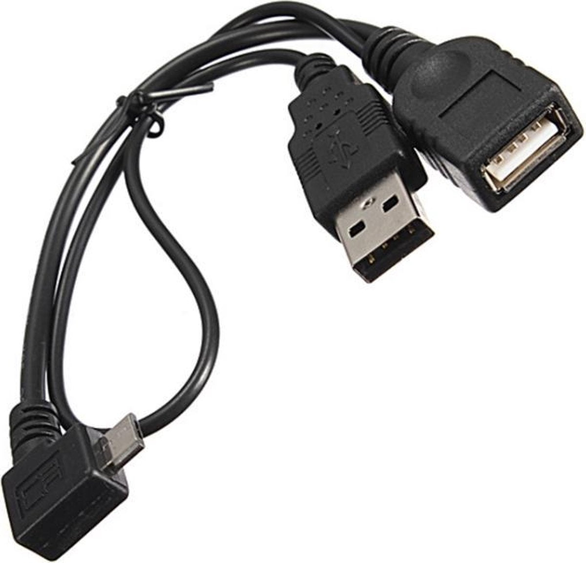 Coretek USB Micro B (m) haaks naar USB-A (v) OTG adapter met USB-A (m) voeding - USB2.0 - tot 1A / zwart - 0