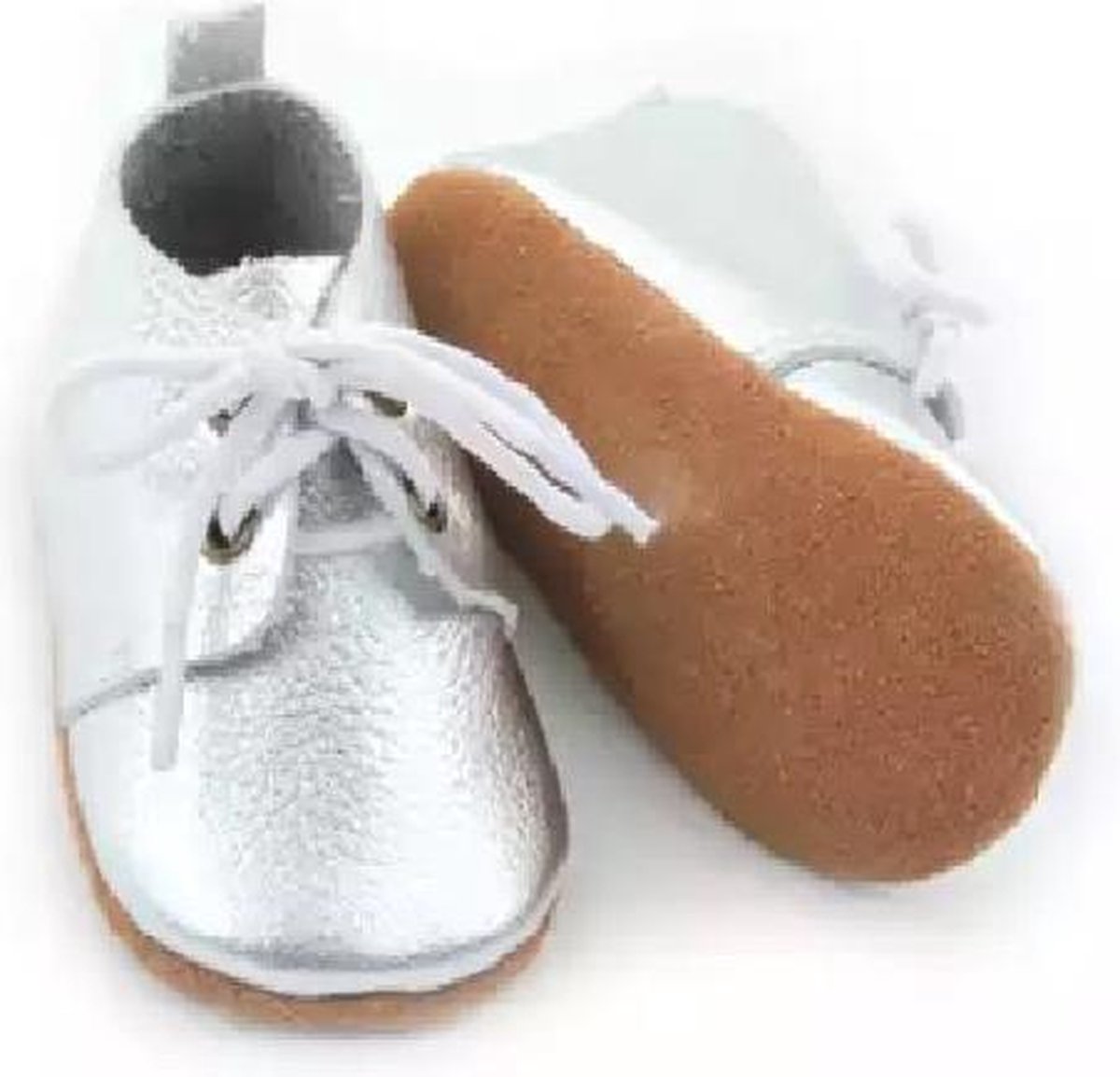 Leren Babyschoenen met Veters zilver 6-12 mnd