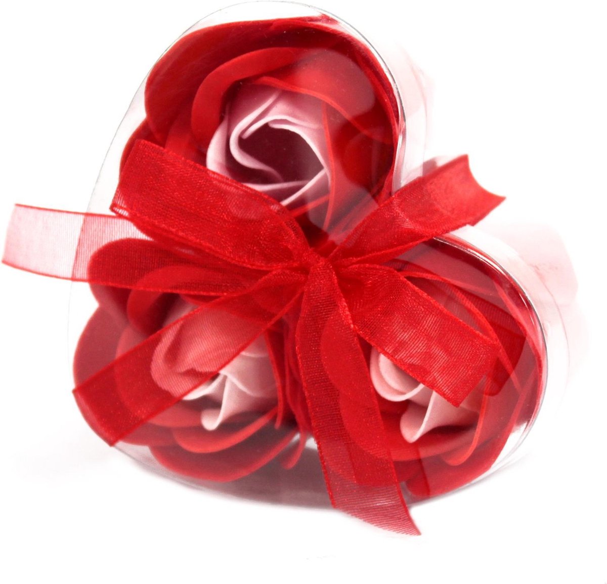 Zeep bloemen Hart box - Rode rozen 3 stuks in box