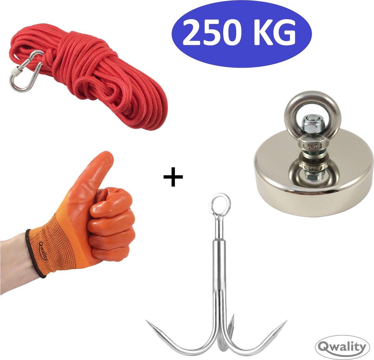Complete Vismagneet Set - Gevorderd - 250 KG Trekkracht - Magneetvissen - Met Borgmoer - Qwality