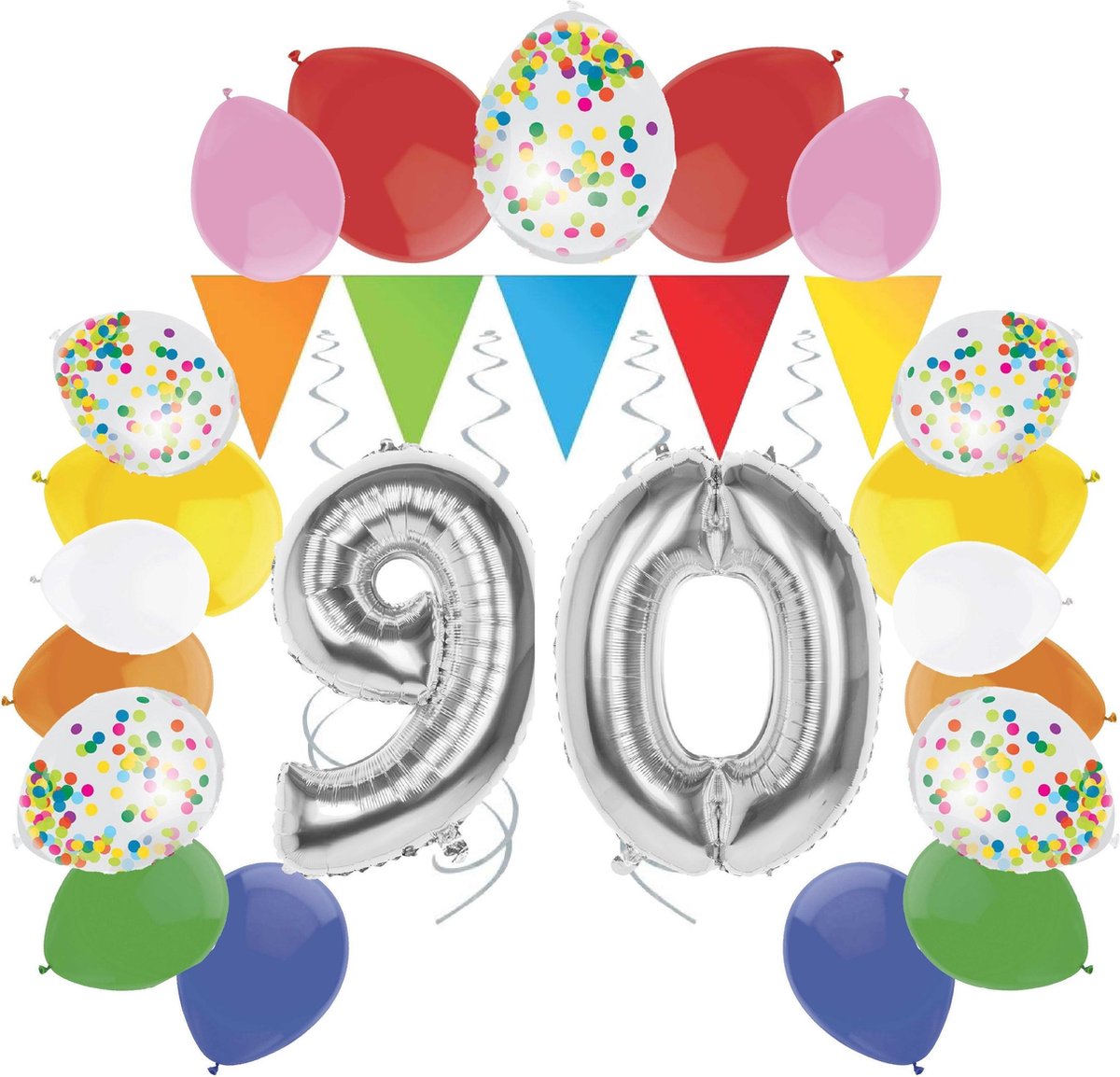 e-Carnavalskleding.nl Feestversiering pakket zilver 90 jaar | Versiering 90e verjaardag | 90 jaar feestversiering pakket zilver compleet | Leuk pakket zilver met feestartikelen voor de 90e verjaardag Small