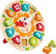 HAPE 2-in-1 Houten Klokpuzzel 13-delig & Steekpuzzel Klok & Vormenspel & Vormenstoof - Leerklok met sorteerfunctie