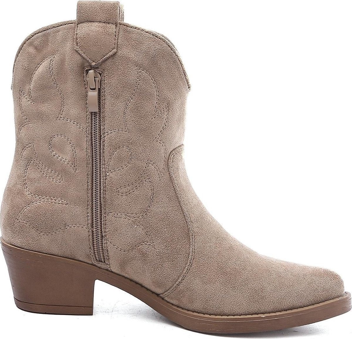 Smile Favorites® Dames Cowboylaarzen met Hak Kort - Suède look - Taupe Khaki - Maat 38