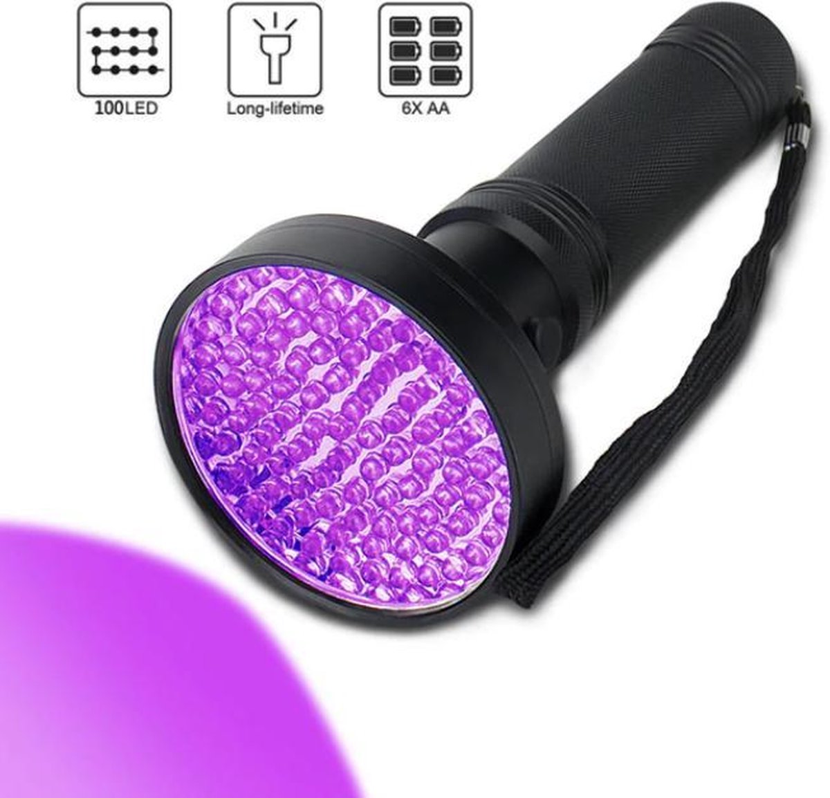 UV lamp / licht / zaklamp 100LED UV Licht UV zaklamp Ultra violet zaklamp UV Ultraviolet detectie AA batterij