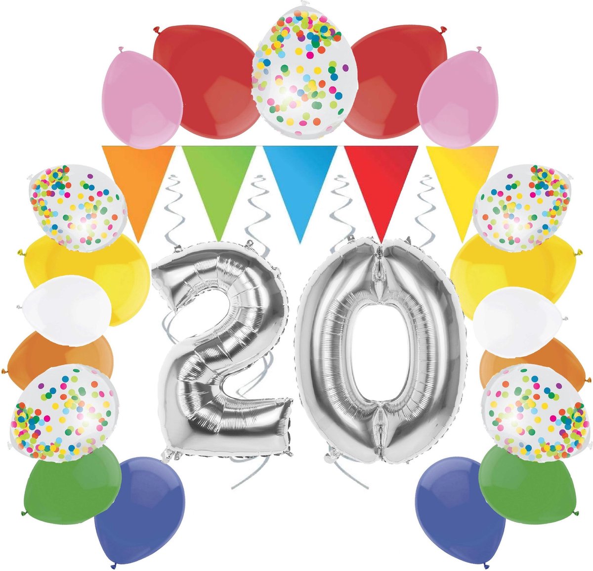 e-Carnavalskleding.nl Feestversiering pakket zilver 20 jaar | Versiering 20e verjaardag | 20 jaar feestversiering pakket zilver compleet | Leuk pakket zilver met feestartikelen voor de 20e verjaardag Small