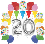 e-Carnavalskleding.nl Feestversiering pakket zilver 20 jaar | Versiering 20e verjaardag | 20 jaar feestversiering pakket zilver compleet | Leuk pakket zilver met feestartikelen voor de 20e verjaardag Small