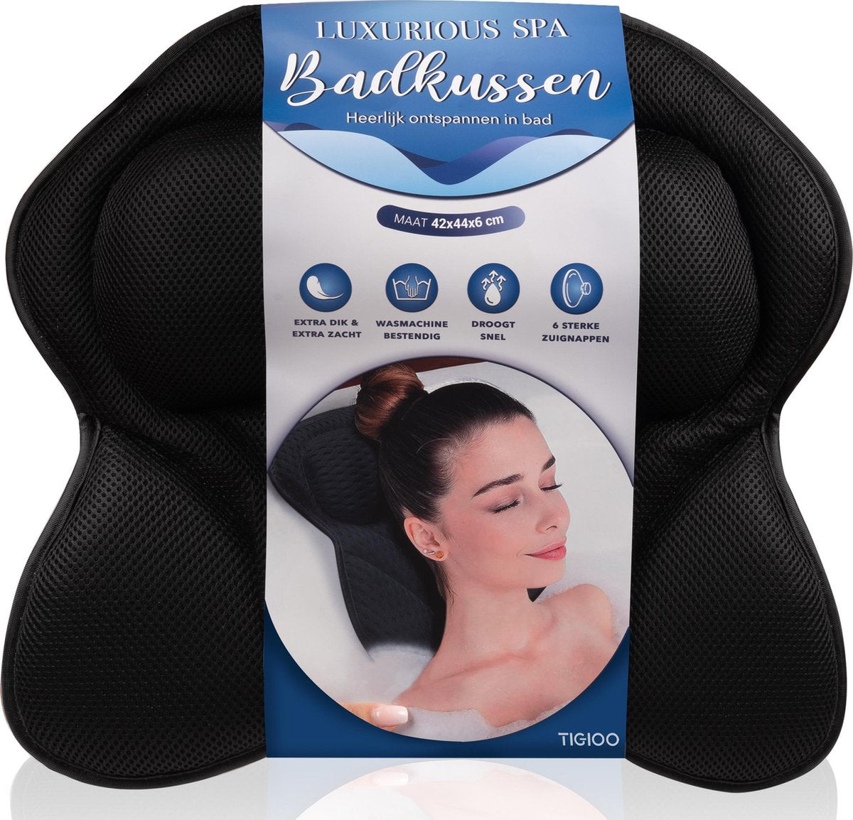 Luxe Home Spa Badkussen Small - Zwart Kussen voor in bad - Met 6 zuignappen - Extra Comfort