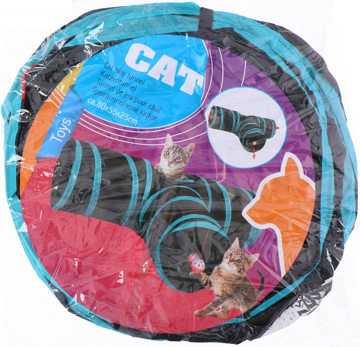 TOM speeltunnel kat 80 x 55 x 25 cm (L x B x H)  met handige opbergtas - zwart/blauw - 3 gangen