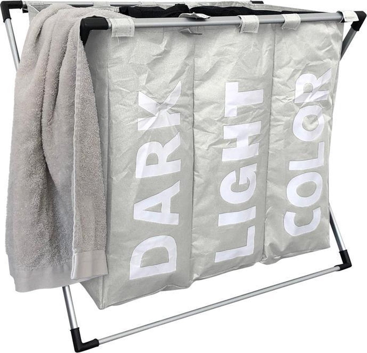 Wasmand met 3 vakken - wassorteerder - opvouwbaar en afneembaar frame - 90 L - Wit