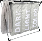 Wasmand met 3 vakken - wassorteerder - opvouwbaar en afneembaar frame - 90 L - Wit