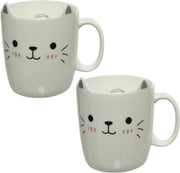 4x stuks Katten/poezen mokken wit/zilver 11 cm - Koffiemokken/theemokken/kindermokken/kinderbekers