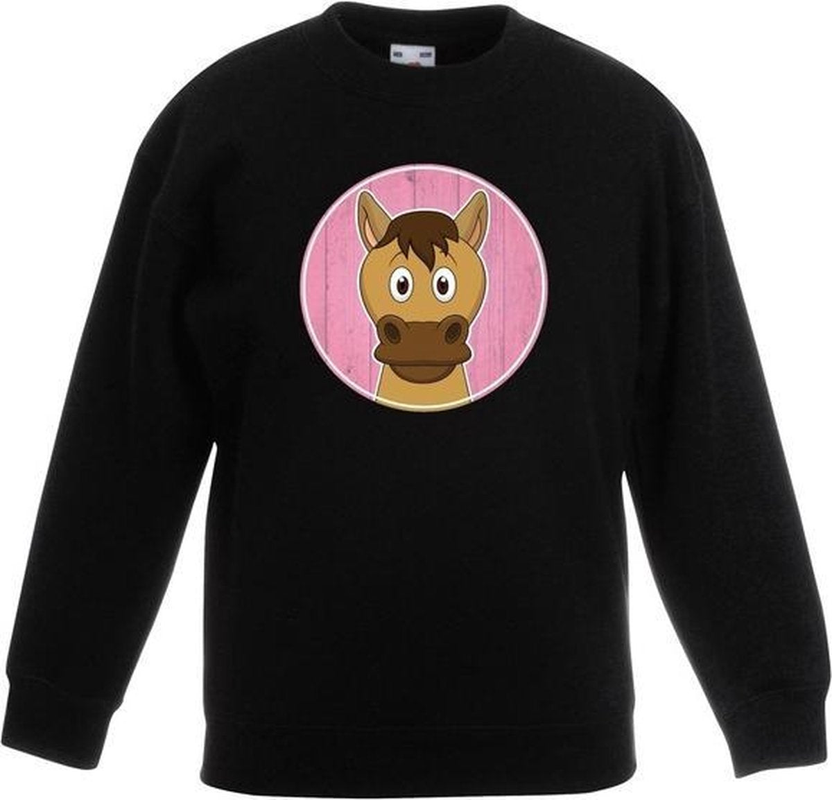 Kinder sweater zwart met vrolijke paard print - paarden trui 14-15 jaar (170/176)