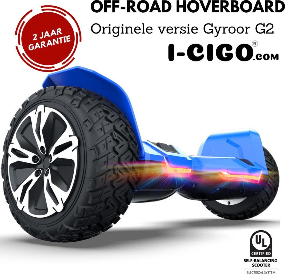 I-CIGO – Originele Gyroor G2- Off-road hoverboard 8.5inch- UL 2272 hoogste niveau veiligheidskeuringscertificaat – uniek App funcite - Bluetooth speakers-Blauw