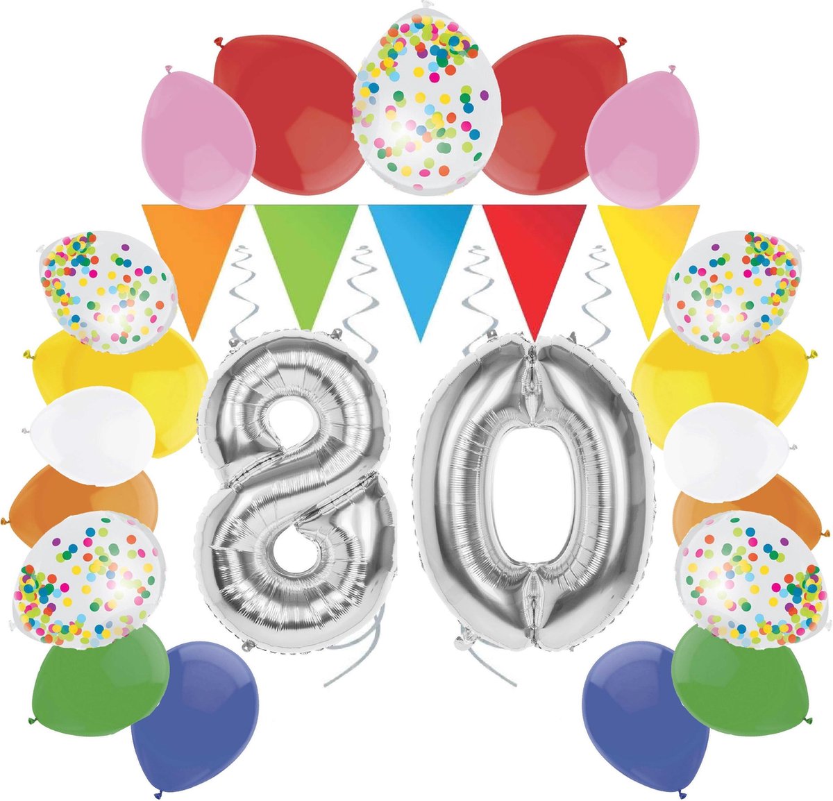 e-Carnavalskleding.nl Feestversiering pakket zilver 80 jaar | Versiering 80e verjaardag | 80 jaar feestversiering pakket zilver compleet | Leuk pakket zilver met feestartikelen voor de 80e verjaardag Small