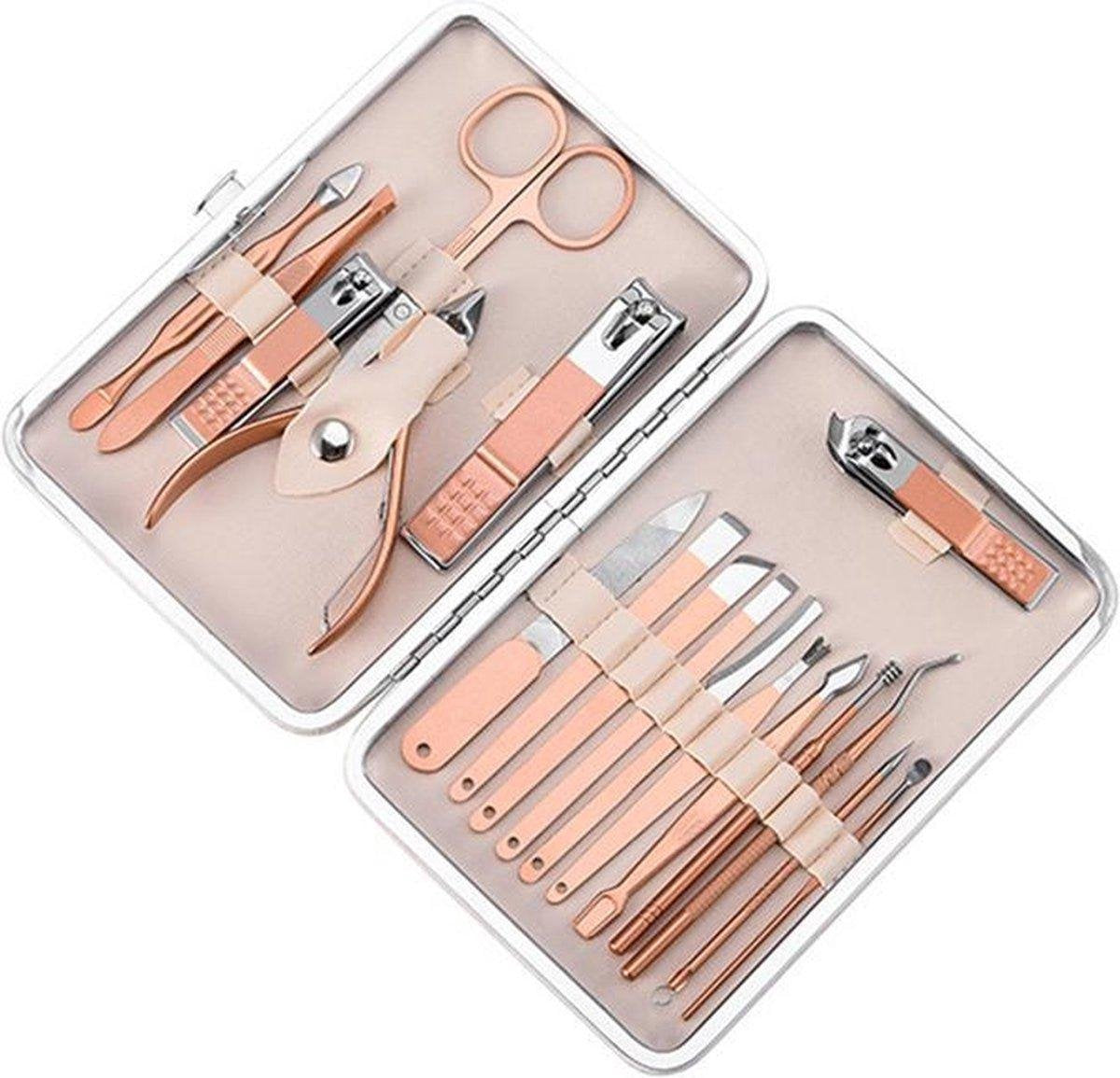 BOTC - 18 - Wit/Pink - delige roestvrijstalen professionele pedicure nagelknipper set - Nagelriem adelaarshaak pincet - Manicure schoonheidstools kit - huishoudelijke draagbare manicure cadeauset - Wit/Pink